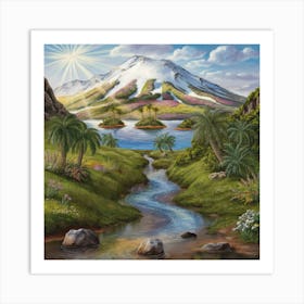 Mountains River Trees Fall Sunset Art Print