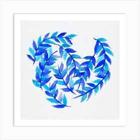 Leaves Curved Blue Art Print