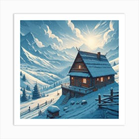 Snow Cabin  Art Print