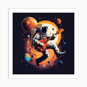 Astronaut Playing Guitar In Space Art Print