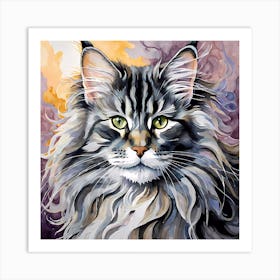 Portrait Of My Maine Coon Cat Teddy Art Print