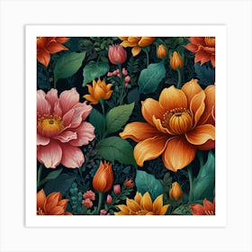 Lotus Flowers Seamless Pattern Art Print