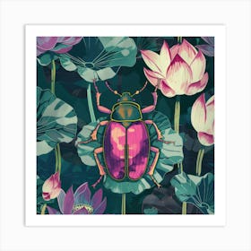 Beetle And Lotus Art Print