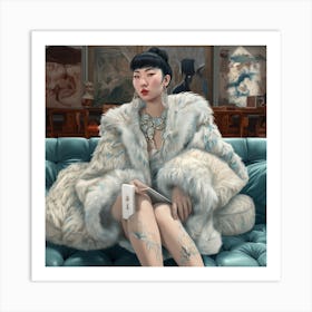 Asian Woman In Fur Coat Art Print