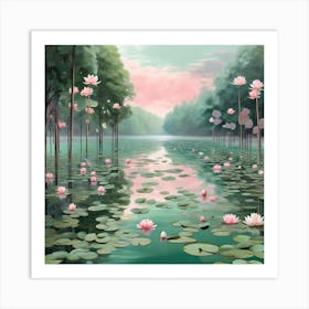 Leonardo Diffusion Xl A Lake Of Water Lilies With Trees On One 0 (1) Art Print