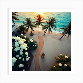 Aerial View Of The Beach At Sunset Art Print