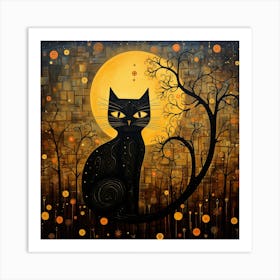 Black Cat In The Moonlight 1 Art Print