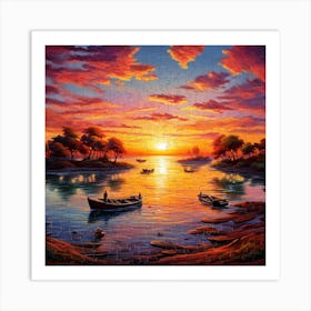 Sunset On The Lake 1 Art Print