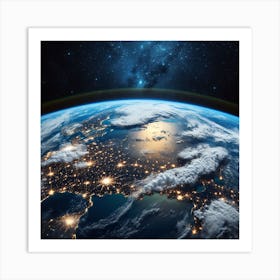 Earth From Space At Night Art Print