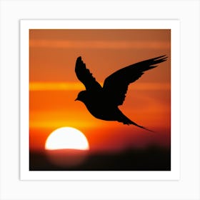 Silhouette Of A Bird At Sunset 1 Art Print
