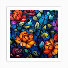 Stained Glass Roses Art Print