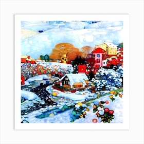 Colorful Winter Village Art Print