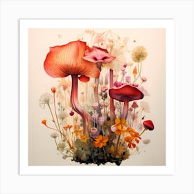 Wildflowers And Mushrooms Art Print