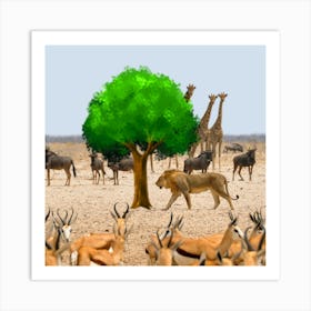 Lions And Antelopes Art Print