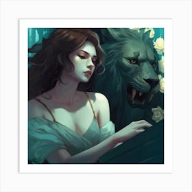 Lion And A Girl Art Print