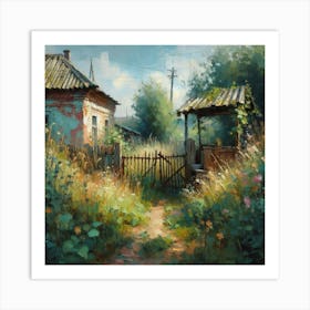 House And Abandoned Garden In The Countryside, Acrylic Painting Style Art Print