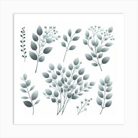 Silver eucalyptus branch, Vector art 3 Art Print