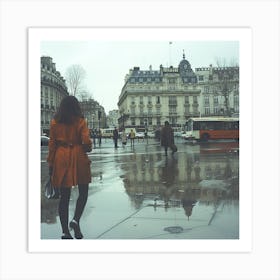 Woman Walking In The Rain In Paris Art Print