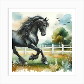 Black Horse In The Field 1 Art Print