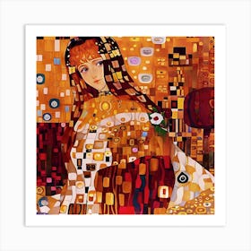 Klimt Style Girl with Red Hair Art Print