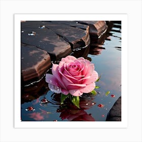 Pink Rose In Water Art Print