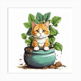 Cat In Pot Art Print