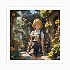 Anime Girl In A Garden Art Print