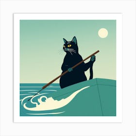 Black Cat Fishing Art Print