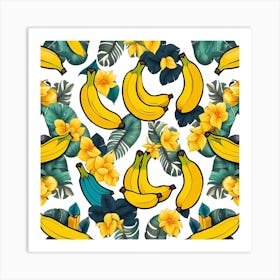 Bananas And Flowers Seamless Pattern Art Print