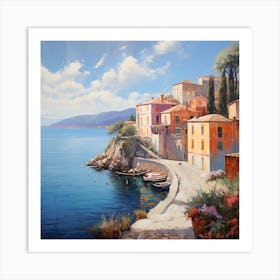 Sorrento Serenade: Coastal Charm in Watercolour Brilliance Art Print