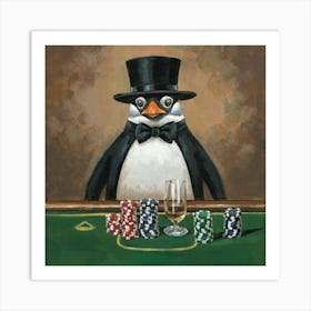 Monocle Wearing Penguins Poker Night Print Art And Wall Art Art Print