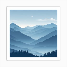 Misty mountains background in blue tone 100 Art Print