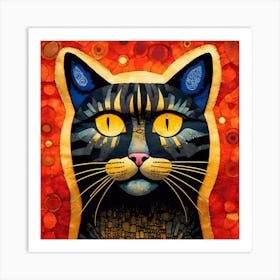 Abstract Cat Artwork On A Red Background Art Print