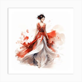 Chinese Woman In Red Dress Art Print