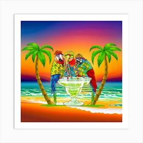 Cocktails at Sunset with Friends On The Beach Art Print