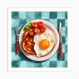 Fried Egg Breakfast Checkerboard Background 1 Art Print