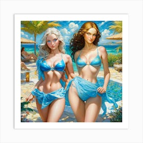 Two Girls In Bikinis Art Print