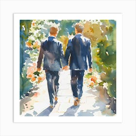 Two Grooms Holding Hands Art Print