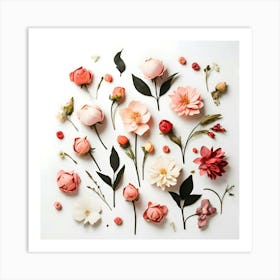 Flowers Flat Lay On White 4 Art Print