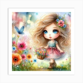 Little Girl With Flowers 4 Art Print