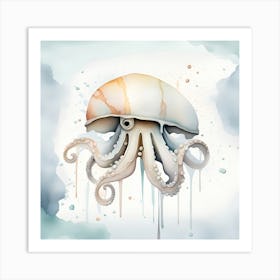 Octopus Watercolor Dripping Art Print