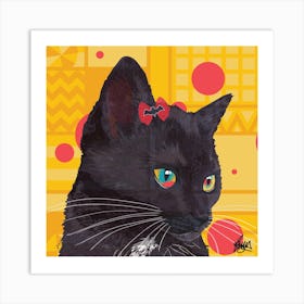 Billi Black Cat Square Art Print