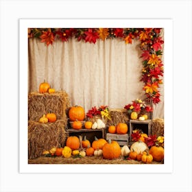 Autumn Harvest Scene Arranged Rustic Style Brimming With Seasonal Abundance Pumpkins Nestled Amon (3) Art Print