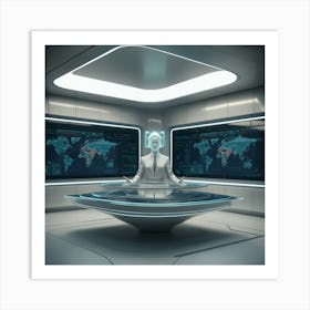 Futuristic Woman In Futuristic Office Art Print