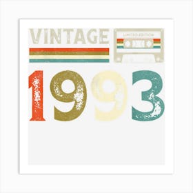 30 Year Old Gifts Vintage 1993 30th Birthday Cassette Tape Art Print