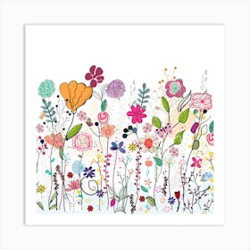 Colorful Wildflowers And Flower Field Square Living Room Art print