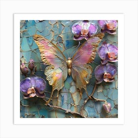 Butterfly And Orchids 2 Art Print