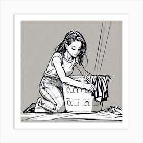 Girl Doing Laundry Art Print