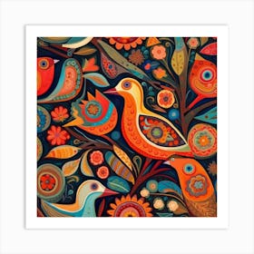 Folk Art Birds Art Print