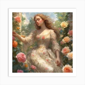 Garden Serenity Émile Vernon S Watercolor Portrait Of Blooming Roses And Lilies (6) Art Print